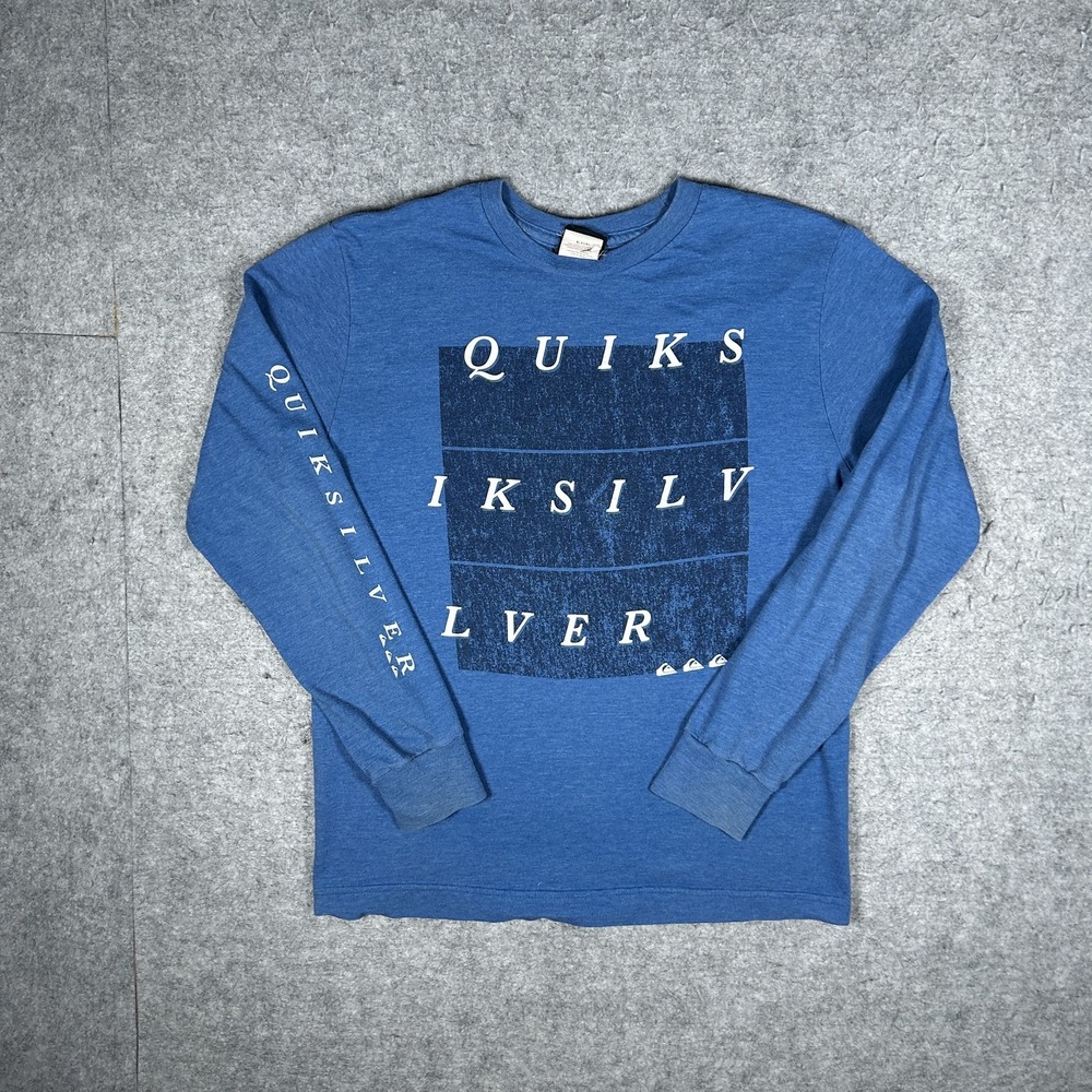 Vintage Quiksilver Long Sleeve T-Shirt Mens XL Blue Heather Y2K Surf Spellout